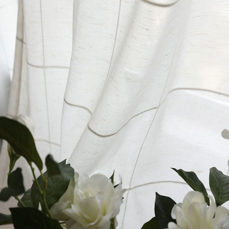 Tenda Trasparente Minimalista Su Misura, Pannello Grande In Voile Jacquard A Traliccio, Soggiorno.