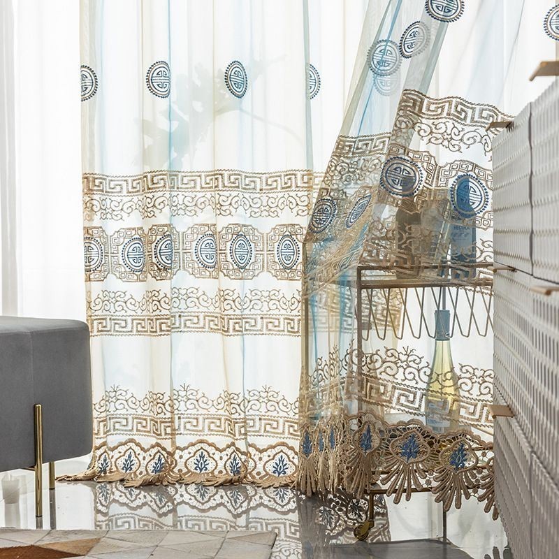 Tenda Di Lusso In Tulle Ricamato Su Misura, Tenda In Voile Trasparente Per Soggiorno