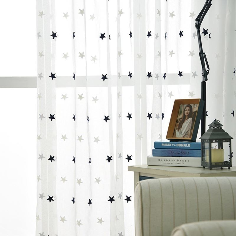 Tenda Trasparente In Voile Con Ricamo A Stella, Su Misura, Per Soggiorno, Camera Da Letto, Porta In Vetro, Finestra