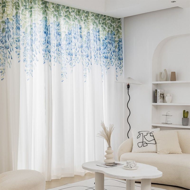 Tenda Moderna Trasparente Su Misura Con Stampa Di Piante, In Voile, Per Soggiorno, Balcone.