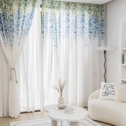 Tenda Moderna Trasparente Su Misura Con Stampa Di Piante, In Voile, Per Soggiorno, Balcone.