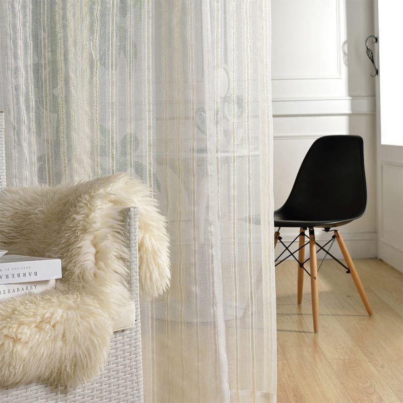 Tenda Nordica Trasparente Su Misura, A Righe In Tulle Per Soggiorno E Camera Da Letto