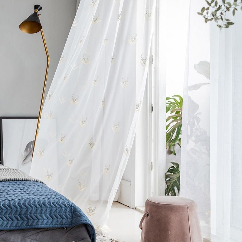 Tenda Classica Trasparente Su Misura, Tenda In Tulle Ricamato Con Motivo Cervo Per Soggiorno