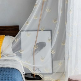 Tenda Classica Trasparente Su Misura, Tenda In Tulle Ricamato Con Motivo Cervo Per Soggiorno