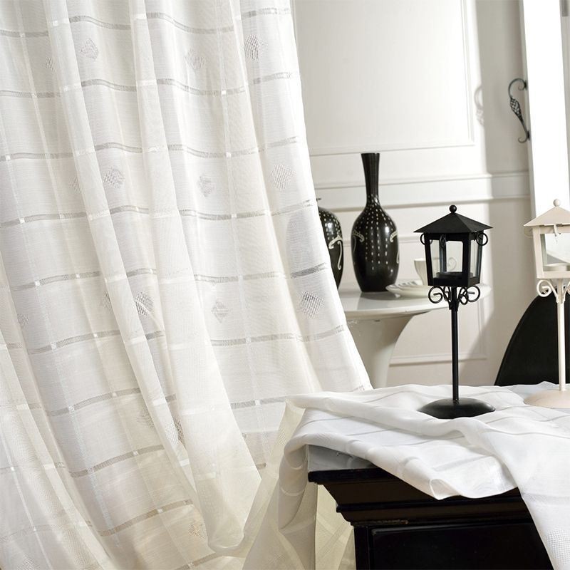 Tenda Trasparente Jacquard Geometrica Su Misura, Tenda Di Lusso In Tulle Per Soggiorno E Camera Da Letto