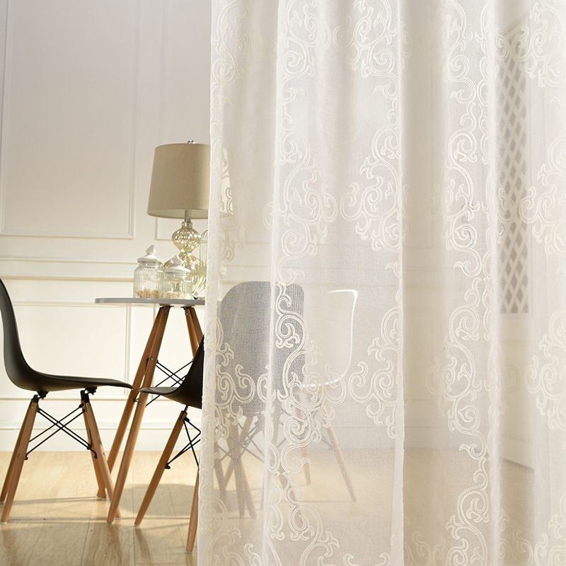 Tenda Trasparente Ricamata Su Misura, Decorazione Bianca Per Finestre, Soggiorno, Camera Da Letto
