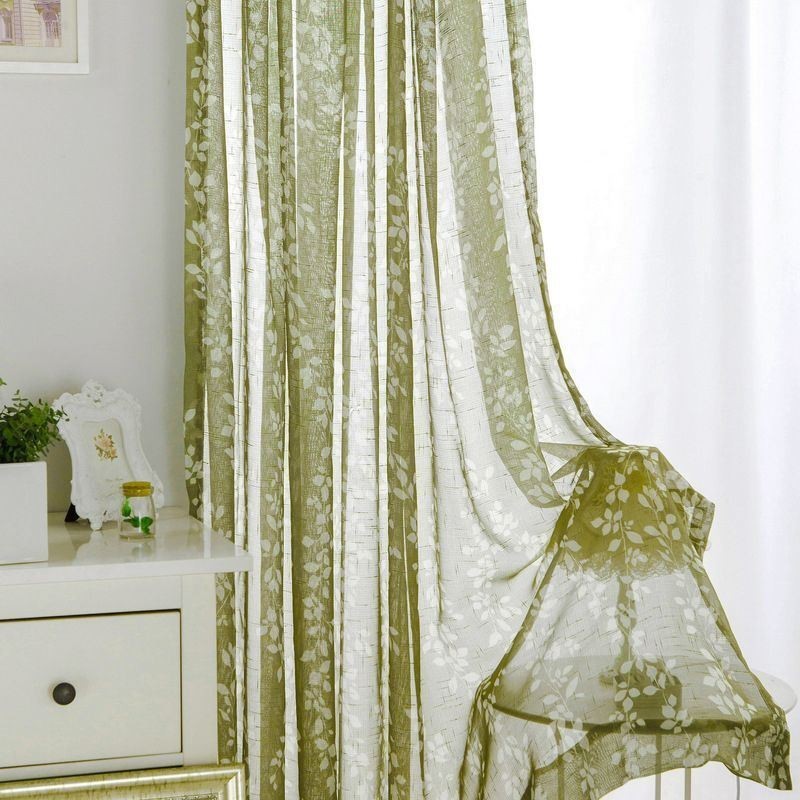 Tenda Trasparente Stampata Simplicity, Su Misura, Con Foglie In Tulle Per Soggiorno