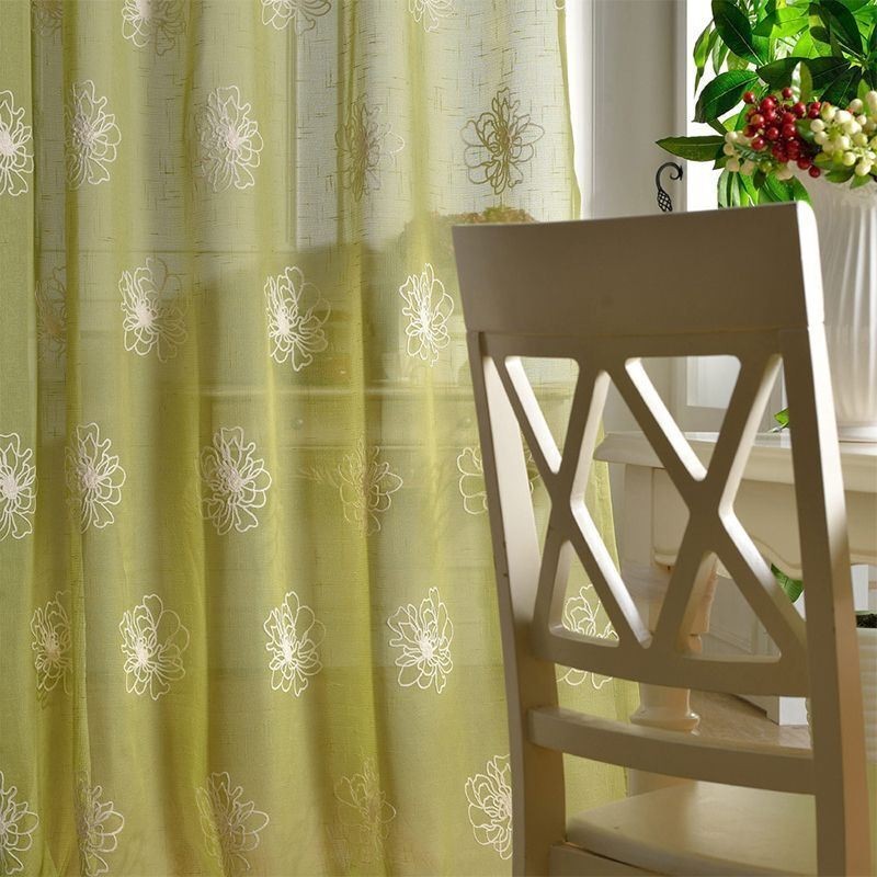 Tende In Voile Trasparenti Con Ricami Floreali, Decorative In Tulle Per Il Soggiorno