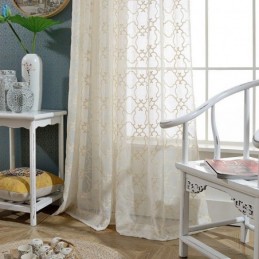 Tenda Con Ricamo Nordico Su Misura, In Cotone Trasparente, Per Soggiorno E Camera Da Letto