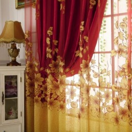 Tenda Trasparente Stile Country Americano, Su Misura, Con Motivo A Rami Di Fiori In Jacquard, Per La Camera Da Letto