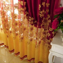 Tenda Trasparente Stile Country Americano, Su Misura, Con Motivo A Rami Di Fiori In Jacquard, Per La Camera Da Letto