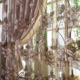 Tenda Trasparente Stile Country Europeo, Su Misura, Con Motivo Floreale In Jacquard, Semi-Oscurante, Per Soggiorno