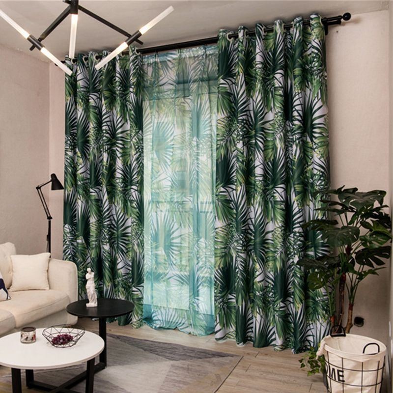 Tenda Oscurante Stampata Tropicale Su Misura, Tenda Nordica In Tulle Con Foglie Per Camera Da Letto