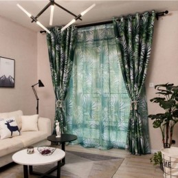 Tenda Oscurante Stampata Tropicale Su Misura, Tenda Nordica In Tulle Con Foglie Per Camera Da Letto