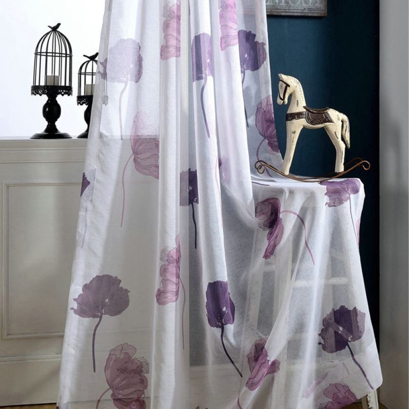 Tenda Trasparente In Voile Minimalista Moderna Su Misura, Con Foglia Di Loto, Viola, Per Camera Da Letto