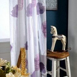Tenda Trasparente In Voile Minimalista Moderna Su Misura, Con Foglia Di Loto, Viola, Per Camera Da Letto