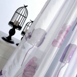 Tenda Trasparente In Voile Minimalista Moderna Su Misura, Con Foglia Di Loto, Viola, Per Camera Da Letto