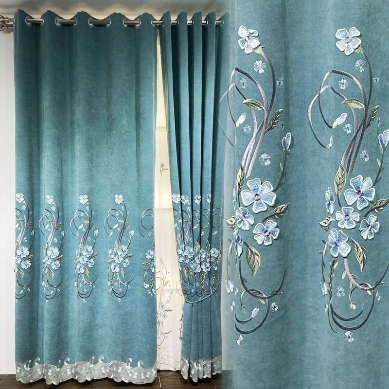 Tenda In Ciniglia Su Misura, Moderna, Con Ricamo Floreale