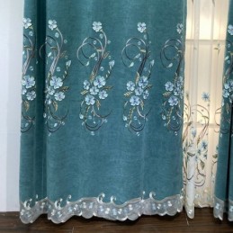 Tenda In Ciniglia Su Misura, Moderna, Con Ricamo Floreale