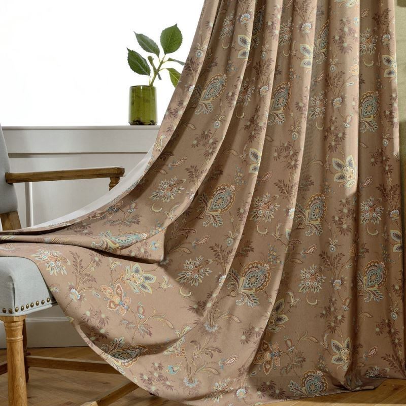 Tenda In Voile Trasparente In Stile Americano, Realizzata Su Misura, Con Stampa Floreale Marrone