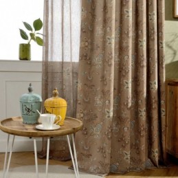 Tenda In Voile Trasparente In Stile Americano, Realizzata Su Misura, Con Stampa Floreale Marrone
