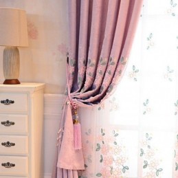 Tenda In Ciniglia Su Misura, Moderna, Con Ricamo Floreale