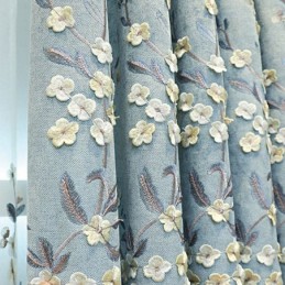 Tenda In Ciniglia Su Misura, Stile Nordico, Ricamo Floreale