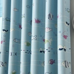 Tende Oscuranti Blu Con Motivo A Pesci Dei Cartoni Animati, Tende Stampate Su Misura Per La Camera Dei Bambini