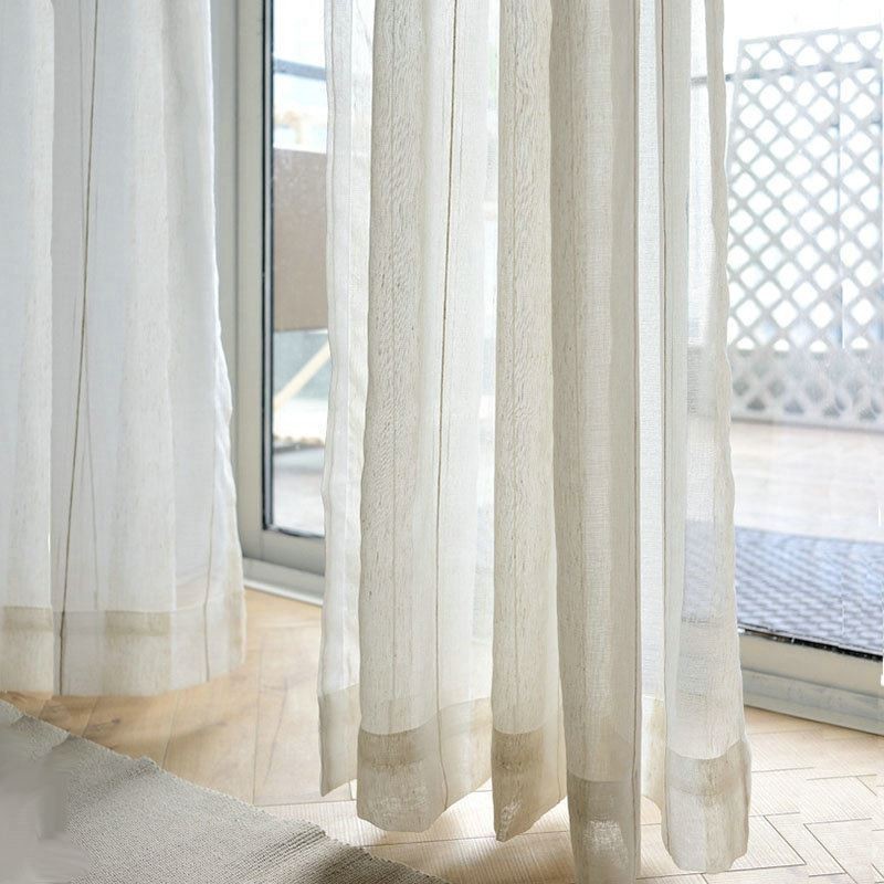 Tenda Trasparente Giapponese Semplice Su Misura, Con Grandi Strisce In Tessuto Jacquard Di Lino Bianco