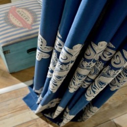 Tenda Nordica Semplice Su Misura, Tessuto Ricamato Blu Per Soggiorno E Studio