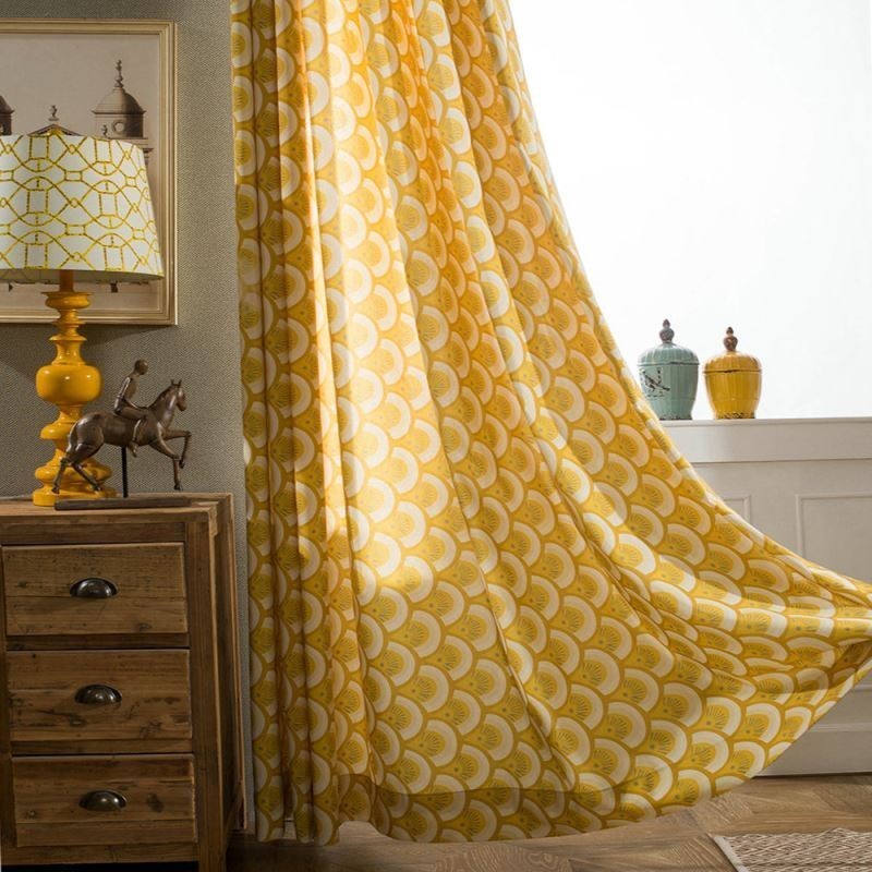Tenda In Cotone Giallo Su Misura, Tenda A Conchiglia Stampata Unica Per Camera Da Letto E Soggiorno