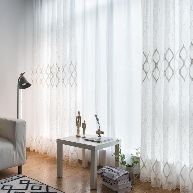 Tenda Trasparente Moderna E Semplice, Su Misura, Con Motivo Geometrico In Jacquard, Per Soggiorno E Studio.