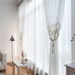 Tenda Trasparente Moderna E Semplice, Su Misura, Con Motivo Geometrico In Jacquard, Per Soggiorno E Studio.