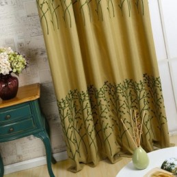 Tenda Antica Americana Su Misura, Tessuto Di Lino E Cotone Con Ricamo Giallo, Protezione Ambientale