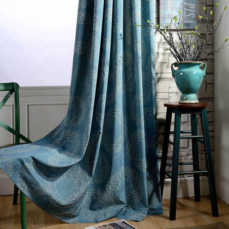Tenda Antica Americana Su Misura, Tenda Con Cerchio Blu Stampato