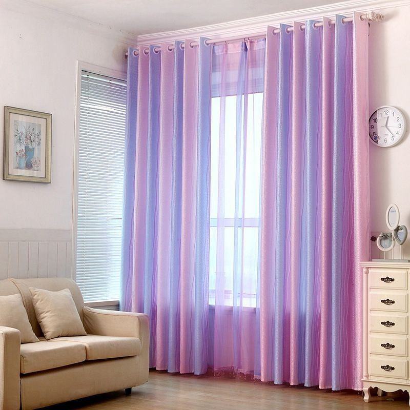 Tende Moderne In Jacquard Con Strisce Colorate Sfumate, Su Misura Per La Camera Da Letto Di Una Ragazza