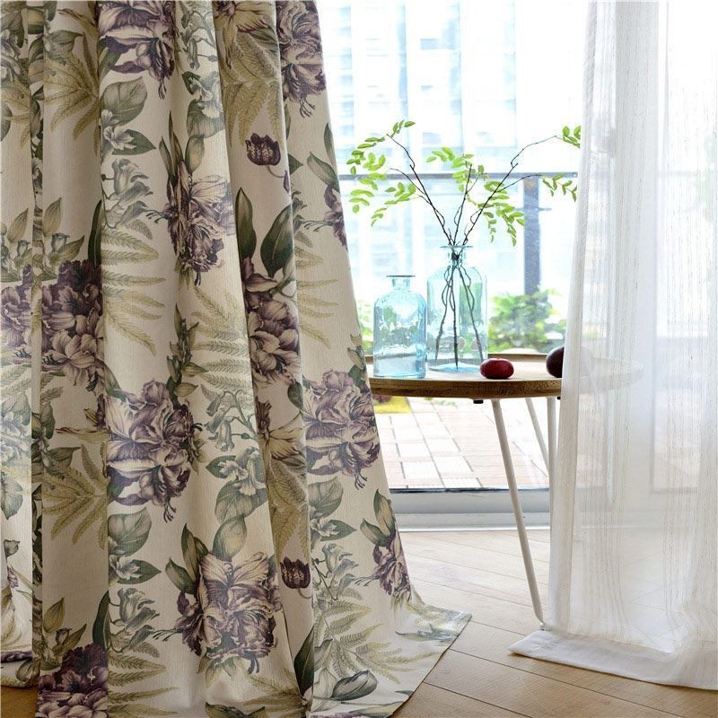 Tenda Rurale Americana Su Misura, Tessuto Per Camera Da Letto Stampato Con Fiori Viola