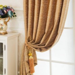 Tenda In Stile Astratto Americano Su Misura, Motivo Geometrico Marrone, Tessuto Oscurante Jarquard In Ciniglia