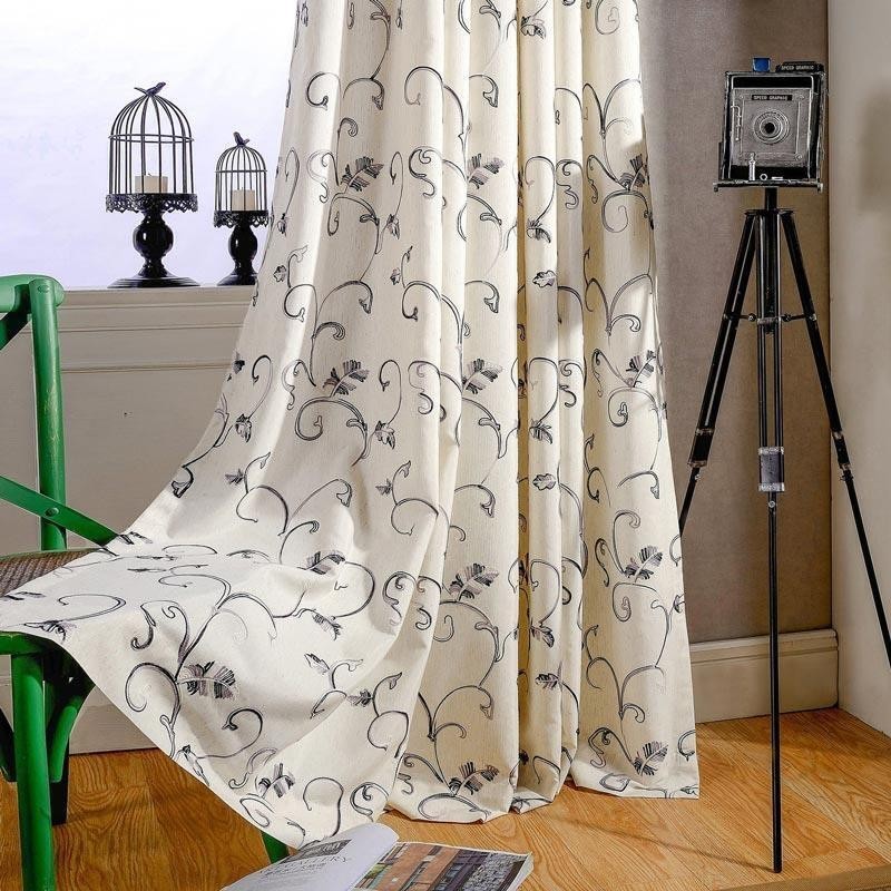 Tenda Semplice Americana Su Misura, In Cotone E Lino, Con Ricamo A Foglia Arrotolata.