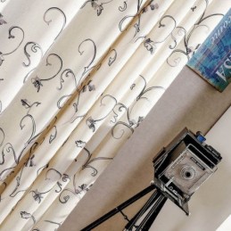Tenda Semplice Americana Su Misura, In Cotone E Lino, Con Ricamo A Foglia Arrotolata.