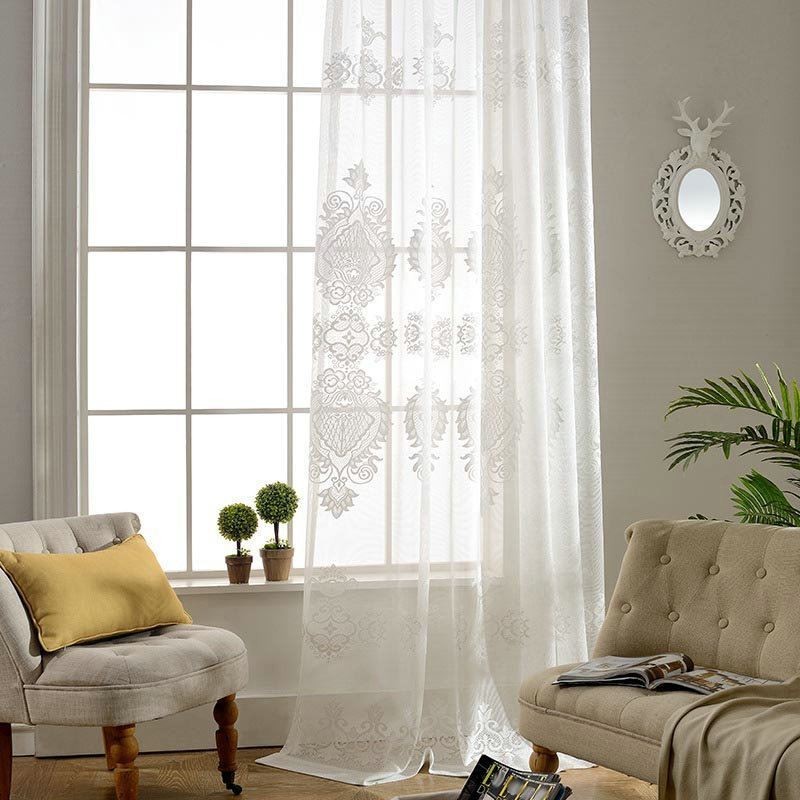 Tenda Trasparente Classica Europea Su Misura, Con Motivo Floreale In Jacquard, Per Soggiorno, Studio, Tessuto In Morbido Cotone.