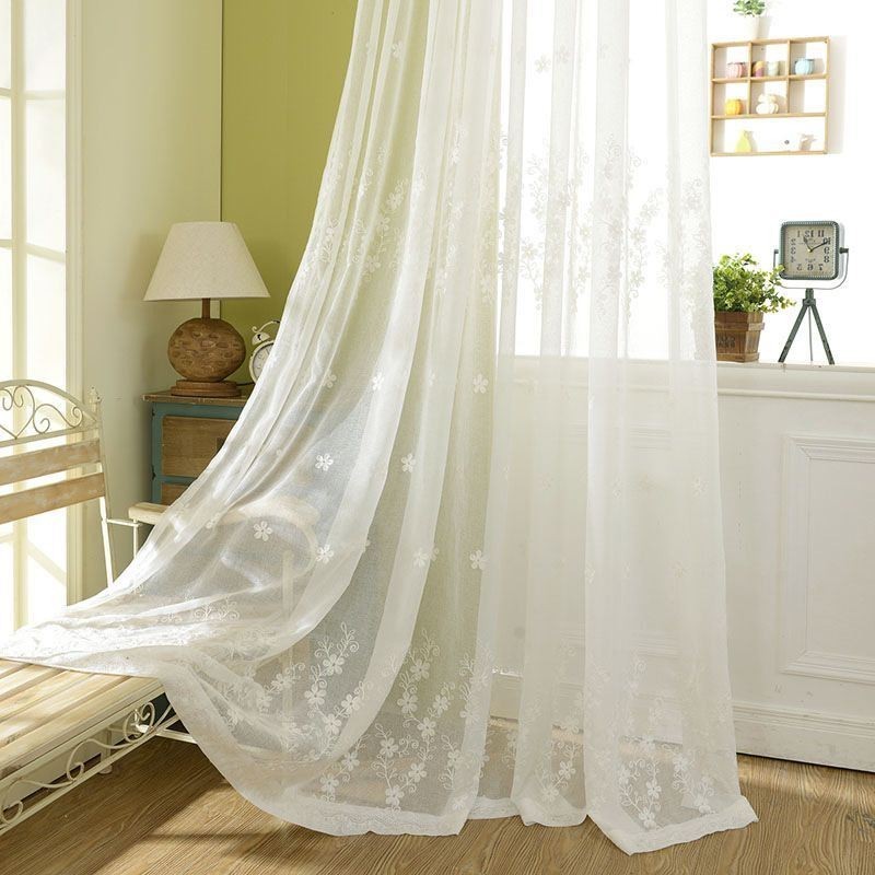 Tenda A Zanzariera Ricamata Su Misura, In Tulle Bianco Floreale, Per Soggiorno, Camera Da Letto