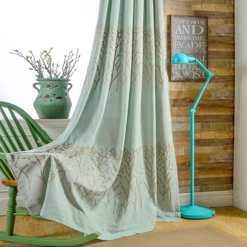 Tenda Semplice Americana Su Misura, Tessuto Traspirante Con Ricamo Verde