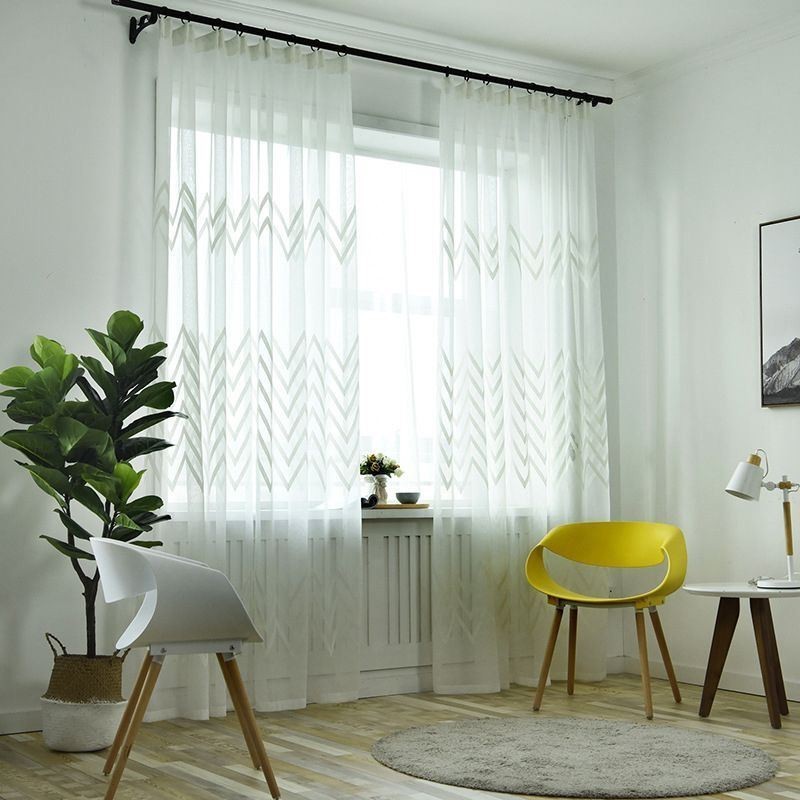 Tenda Moderna Ricamata Su Misura Con Motivo Geometrico A Onde, Per Balcone