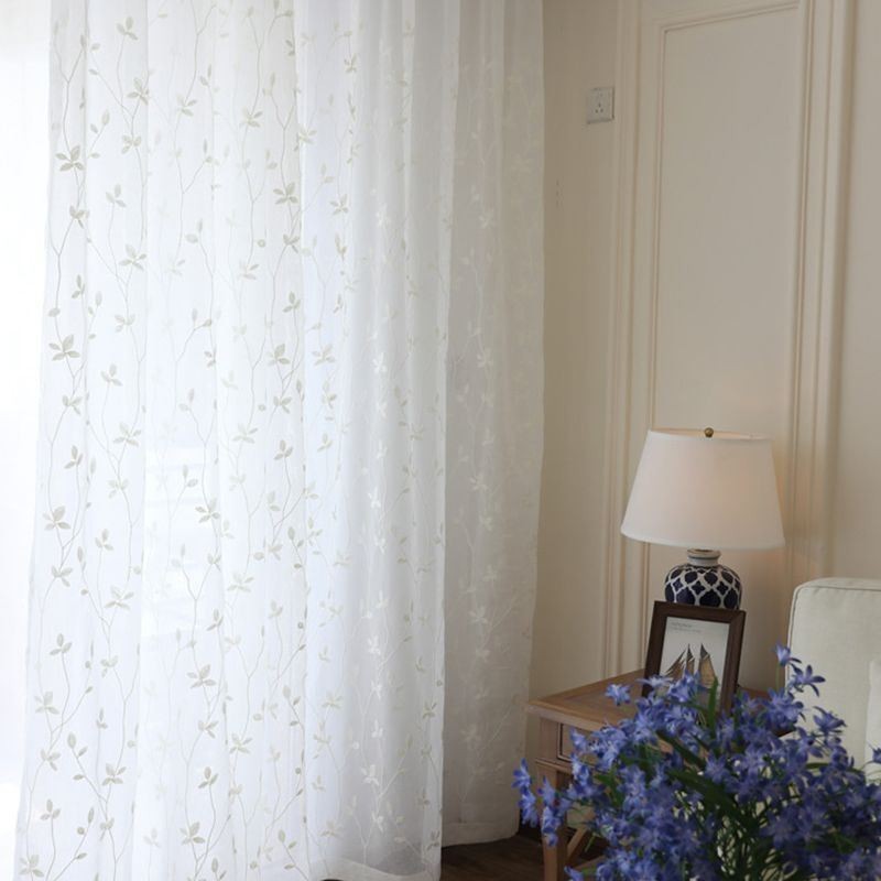 Tende In Voile Bianco Trasparente Con Ricamo Decorativo A Forma Di Vite Per La Camera Da Letto