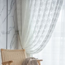 Tende Trasparenti In Tulle Floreale, Eleganti Tende In Voile Bianco Su Misura, Per Soggiorno.