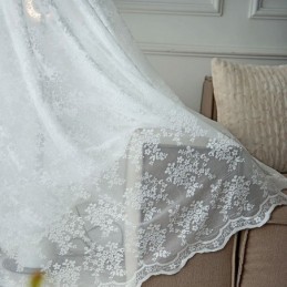 Tende Trasparenti In Tulle Floreale, Eleganti Tende In Voile Bianco Su Misura, Per Soggiorno.