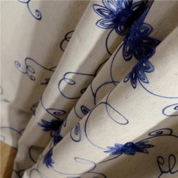 Tenda Semplice Americana Su Misura, Tessuto Di Lino E Cotone Morbido Isolante Con Ricamo Blu.