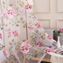 Tenda Trasparente Europea Su Misura, Tenda Rustica In Tulle Con Fiori Per Soggiorno E Camera Da Letto