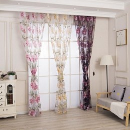 Tenda Trasparente Europea Su Misura, Tenda Rustica In Tulle Con Fiori Per Soggiorno E Camera Da Letto